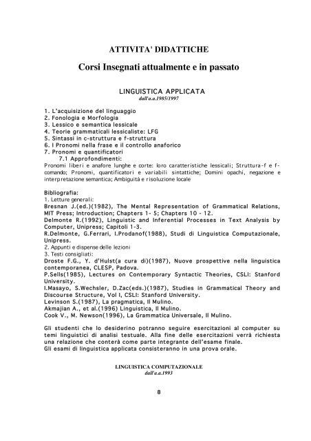 CURRICULUM VITAE ET STUDIORUM - Laboratorio di Linguistica ...