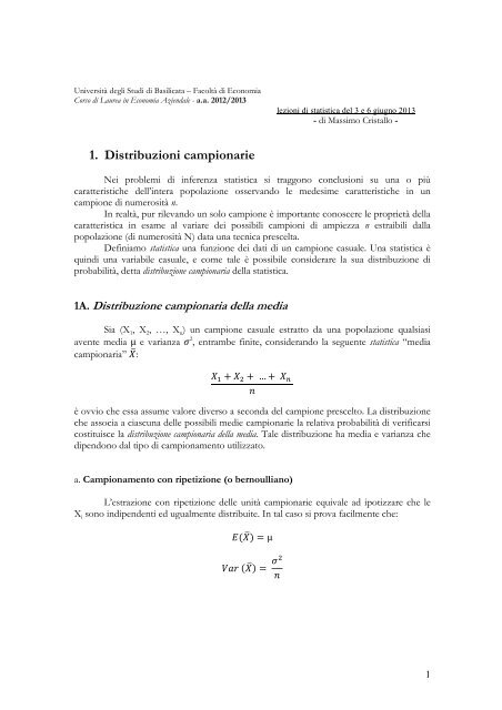 lezioni 19 e 20 - Università degli Studi della Basilicata