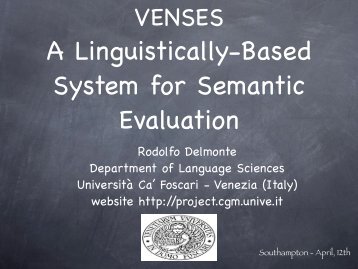 VENSES - A Linguistically-Based System for ... - UniversitÃ  Ca