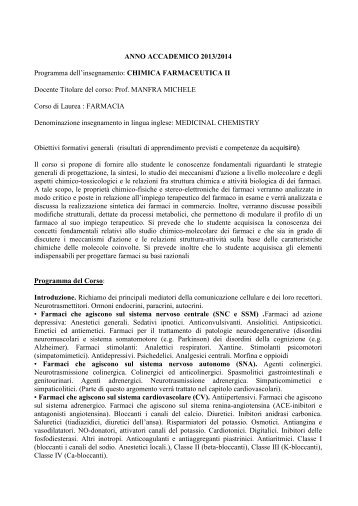 Chimica farmaceutica II - Università degli Studi della Basilicata