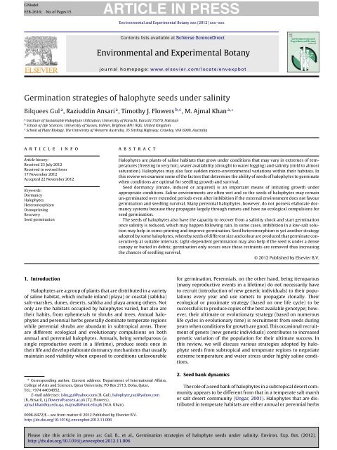Germination strategies of halophyte seeds under ... - ResearchGate