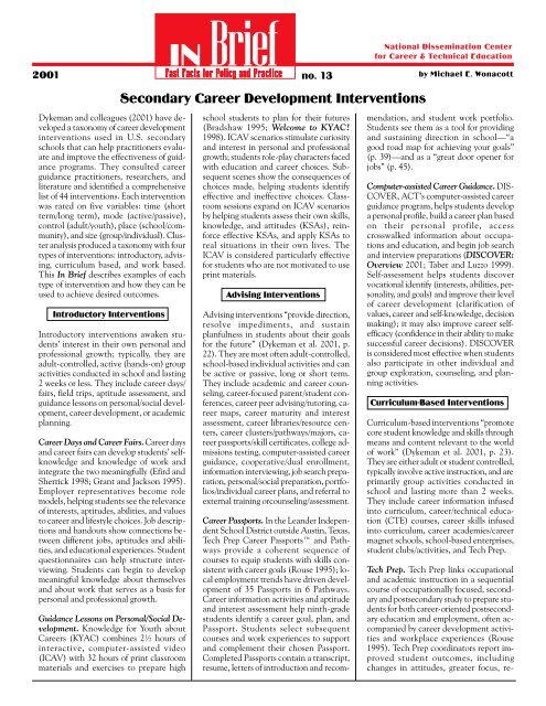 Secondary Career Development Interventions
