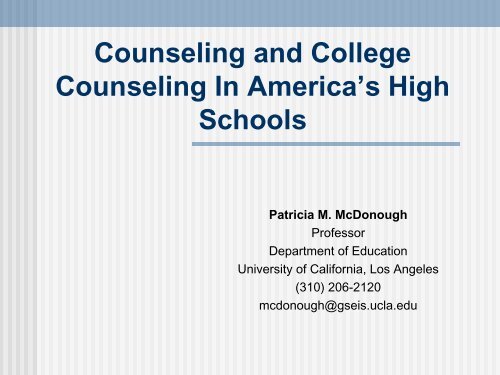 Counseling And College Counseling In America's High Schools