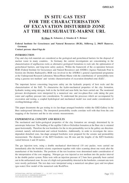 In situ gas test for the characterisation of excavation ... - Andra