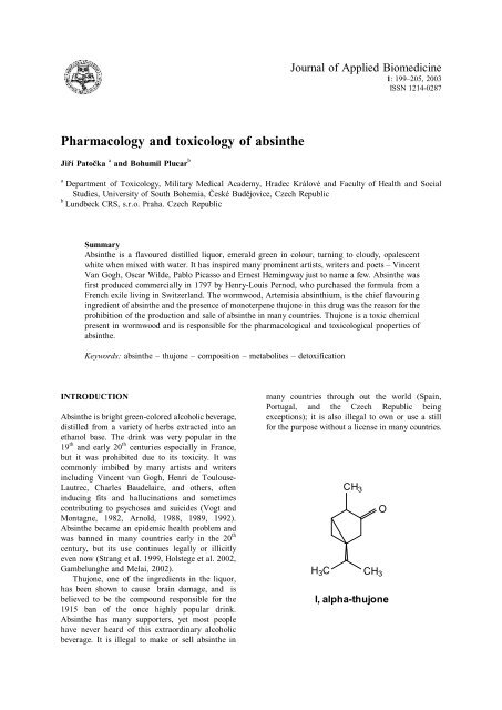 Pharmacology and toxicology of absinthe