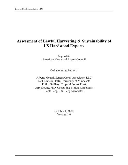 Assessment of Lawful Harvesting & Sustainability of US Hardwood ...
