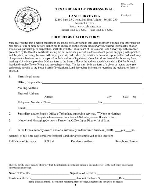 Firm Registration Form.pdf - Texas Board of Professional Land ...