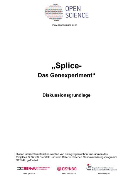 Splice - Diskussionsgrundlage - Dialog - Gentechnik