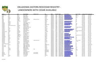 oklahoma eastern redcedar registry - landowners with cedar available