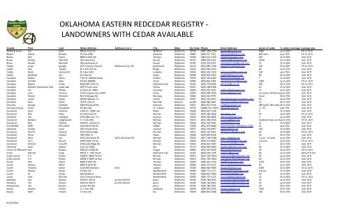 oklahoma eastern redcedar registry - landowners with cedar available