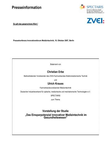 Download Statement Studie - Innovationsforum Medizintechnik 2010