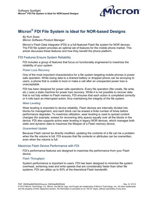 Micron FDI File System is Ideal for NOR-based Designs