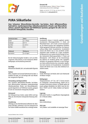 PURA Silikatfarbe Grundierungen und Baufarben - AQUA PURAVision