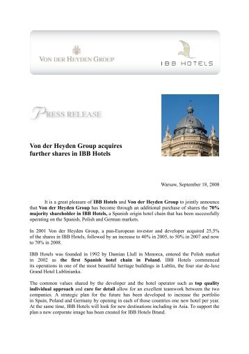 Von der Heyden Group acquires further shares in IBB Hotels! (.pdf)