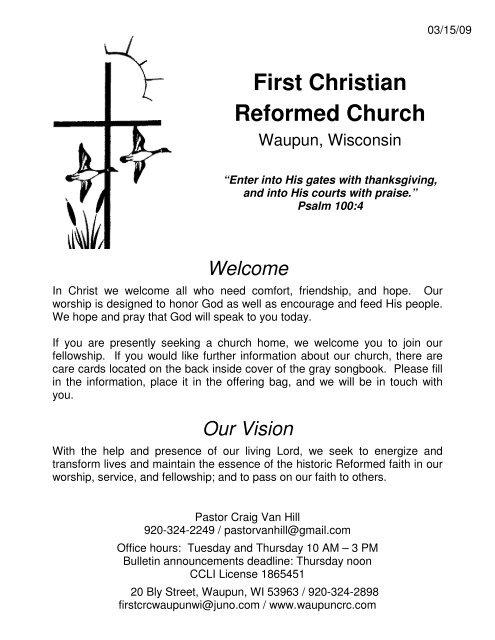 9:30 AM Worship - First Christian Reformed Church