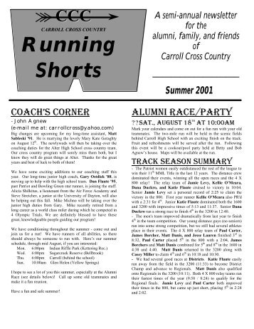Carroll Cross Country Alumni Newsletter Summer 2001