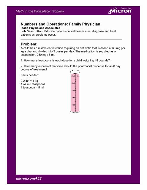 Numbers and Operations: Family Physician Problem: - Micron