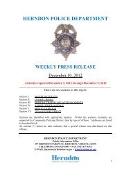 Weekly Police Report December 11, 2012 - Town of Herndon