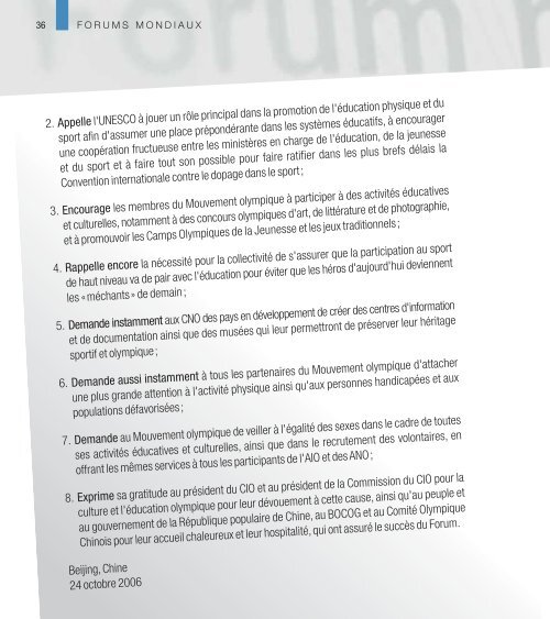 Information sur les activités de la commission pour - International ...