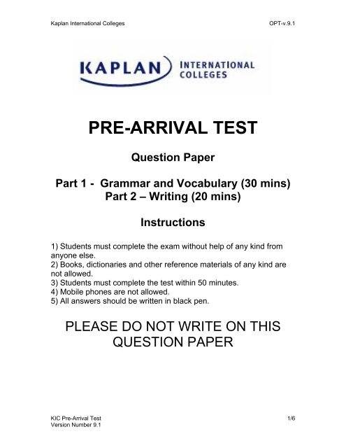 PRE-ARRIVAL TEST - Information Planet