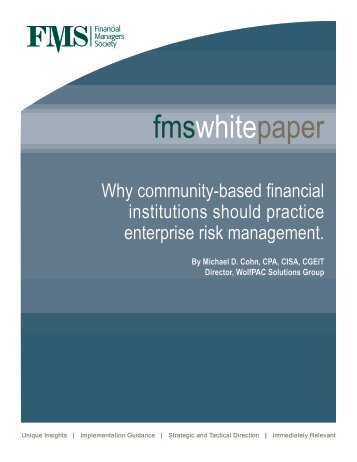 Why Community-based Financial Institutions Should Practice Enterprise Risk Management