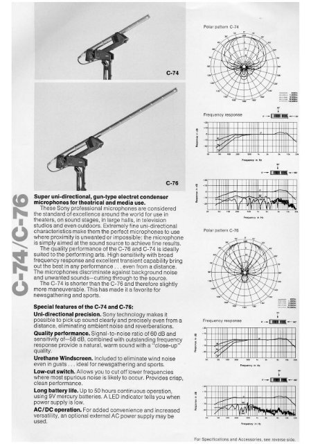Sony C-74 and C-76 microphone specification sheet - Coutant.org