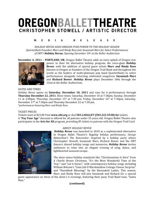 A Holiday Revue adds Oregon Star Power to - Oregon Ballet Theatre
