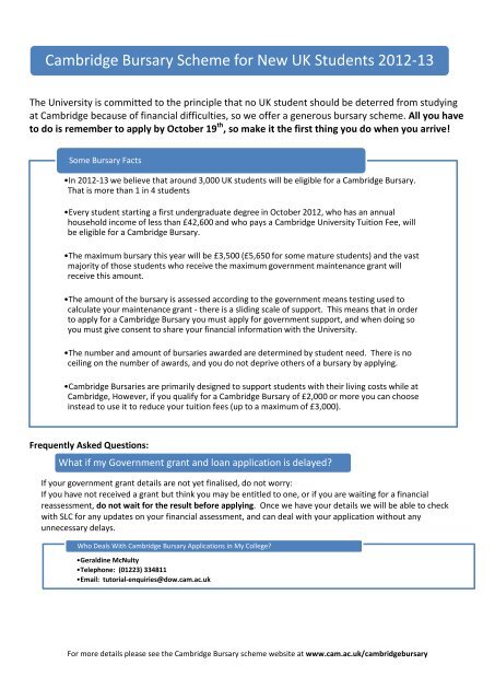 CAMBRIDGE BURSARY SCHEME FOR UK STUDENTS