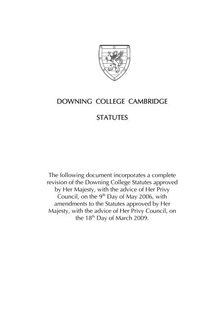 College Statutes - Downing College - University of Cambridge