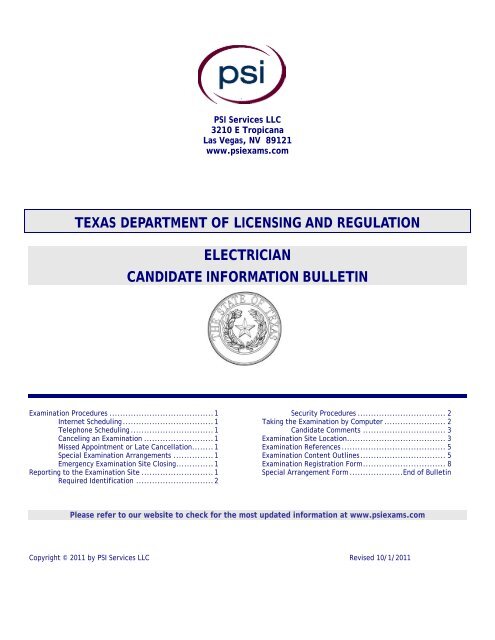 ELECTRICIAN CANDIDATE INFORMATION BULLETIN - PSI