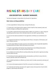rising stars day care job description - nursery manager