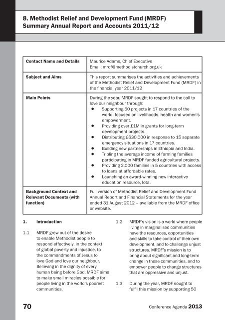 8: Methodist Relief and Development Fund (MRDF)