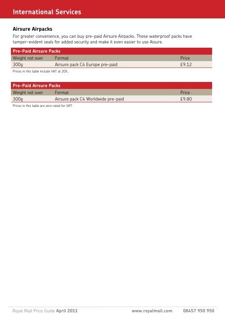 Royal Mail Price Guide