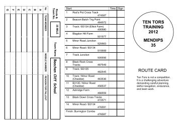 Ten Tors Route Card - Beechen Cliff School