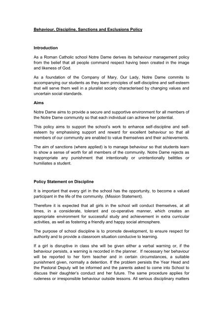 Behaviour, Discipline, Sanctions and Exclusions Policy