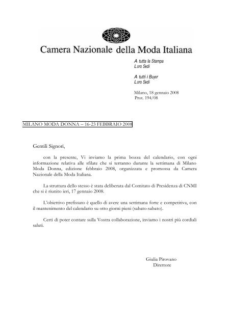 Lettera accompagnamento invio calendario MMD - INformaCIBO