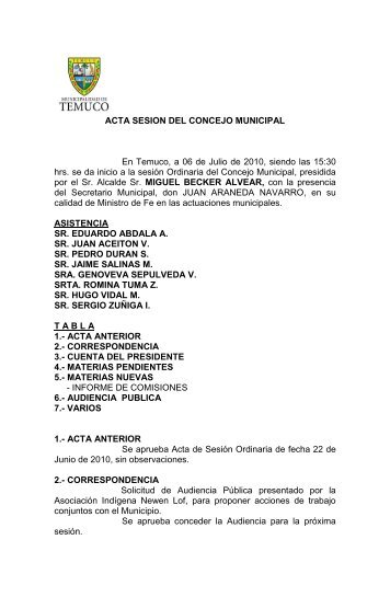 ACTA SESION DEL CONCEJO MUNICIPAL - Temuco
