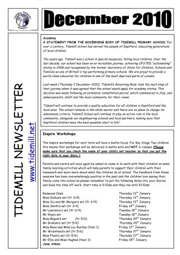 Newsletter December 2010 - Tidemill Academy