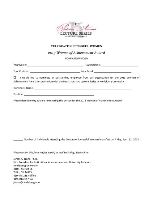 Celebrate Successful Women 2013 Nomination Form