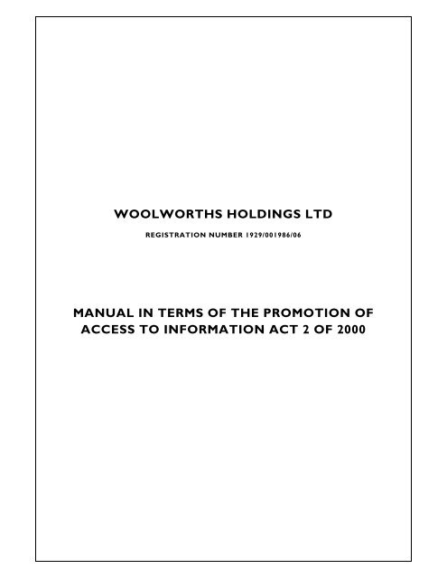 woolworths holdings ltd - Woolworths Holdings Limited