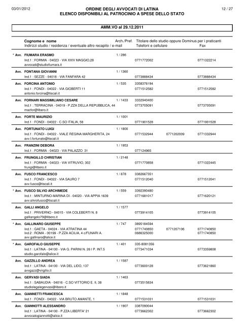 ORDINE DEGLI AVVOCATI DI LATINA ELENCO AVVOCATI ...