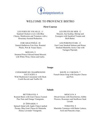 WELCOME TO PROVENCE BISTRO - Winnipeg Restaurants .ca