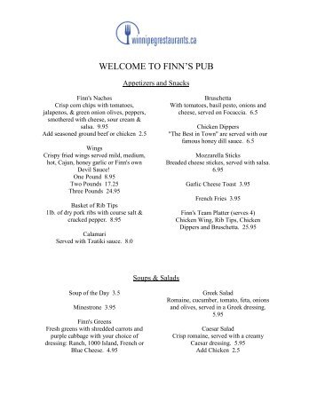 WELCOME TO FINN'S PUB - Winnipeg Restaurants .ca