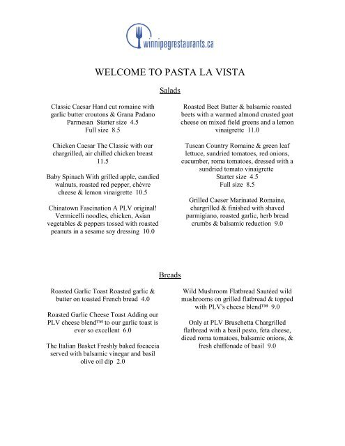 WELCOME TO PASTA LA VISTA - Winnipeg Restaurants .ca