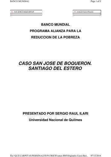 CASO SAN JOSE DE BOQUERON. SANTIAGO DEL ESTERO