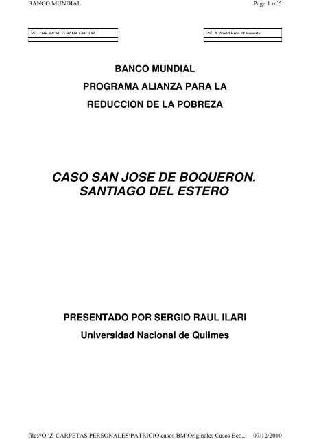 CASO SAN JOSE DE BOQUERON. SANTIAGO DEL ESTERO