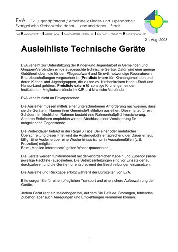 Ausleihliste Technische Geräte - EvA