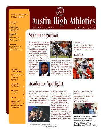 Austin High Athletic News Letter First Edition - Austin High School