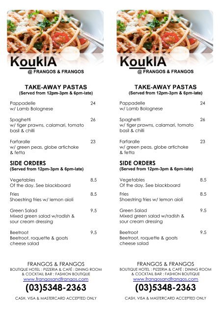 Frangos menu on sale