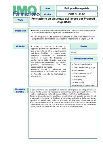 Formazione su sicurezza del lavoro per Preposti , D.lgs 81/08 ... - Imq